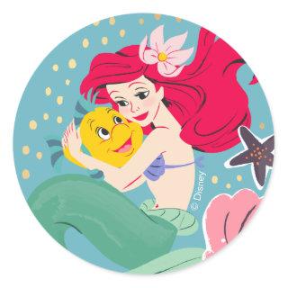 Princess Ariel Holding Flounder Illustration Classic Round Sticker