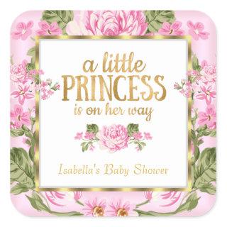 Princess Baby Shower Pink Gold Rose Floral Sticker