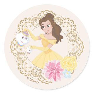 Princess Belle | Floral Gold Confetti Classic Round Sticker