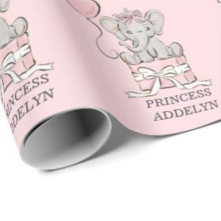 Princess Elephant Pink Balloon Child's Name