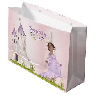 Princess Purple Castle Dark Hair Birthday  Large Gift Bag