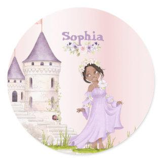 Princess Unicorn Dark Hair Purple Cute Birthday  Classic Round Sticker
