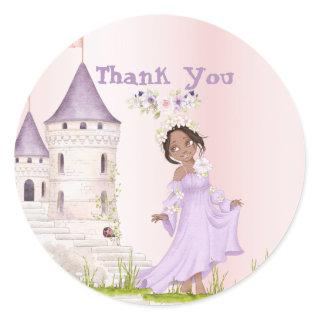 Princess Unicorn Dark Hair Purple Cute Thank You Classic Round Sticker
