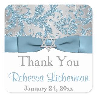 PRINTED Bow - Winter Wonderland Damask Bat Mitzvah Square Sticker