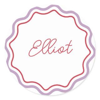 Printed Round Stickers Personalised, Curvy Waves