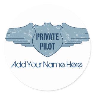 Private Pilot Blue Wings Classic Round Sticker