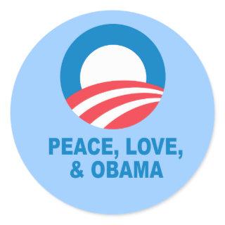 Pro-Obama - PEACE, LOVE, AND OBAMA Classic Round Sticker