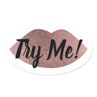 Product Tester Sample Try Me Rose Gold Lips Oval Sticker