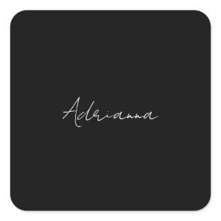 Professional black add your name handwriting retro square sticker