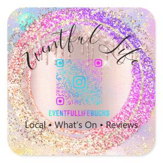 Professional Boutique Shop Glitter Pink Holograph  Square Sticker