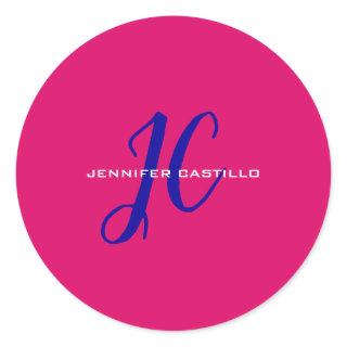 Professional Calligraphy Script Monogram Girly Classic Round Sticker