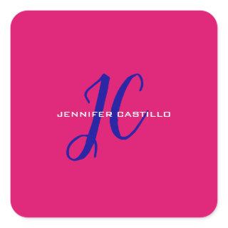 Professional Calligraphy Script Monogram Girly Square Sticker