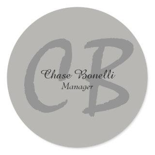 Professional Classical Grey Monogram Classic Round Sticker