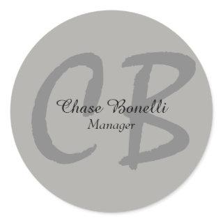 Professional Classical Grey Monogram Classic Round Sticker