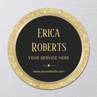 Professional Gold Glitter Border Modern Business Classic Round Sticker