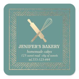 Professional gold rolling pin whisk chef bakery sq square sticker