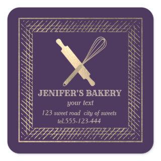 Professional gold rolling pin whisk chef bakery square sticker