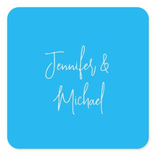 Professional minimalist azure blue calligraphy square sticker