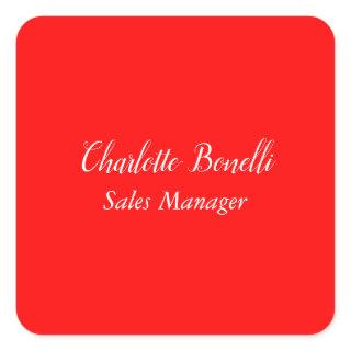 Professional Minimalist Handwriting Name Red Square Sticker