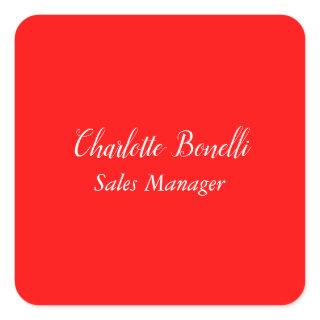 Professional Minimalist Handwriting Name Red Square Sticker