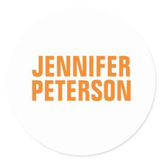 Professional minimalist modern bold orange white classic round sticker