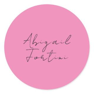 Professional minimalist pink modern your name classic round sticker
