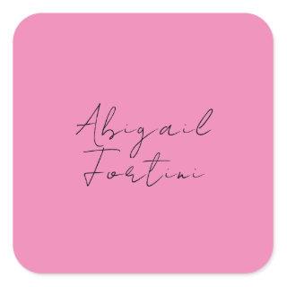 Professional minimalist pink modern your name square sticker