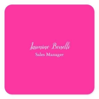 Professional Modern Minimalist Deep Pink Square Sticker