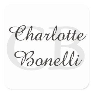 Professional Modern Monogram Name Minimalist Square Sticker