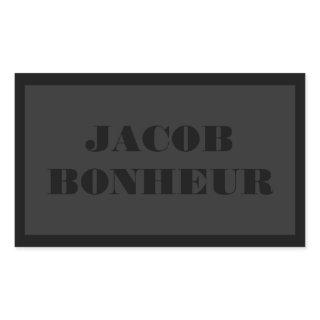 Professional Modern Name | Dark Grey & Black Rectangular Sticker