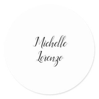 Professional Modern Simple Plain Black & White Classic Round Sticker