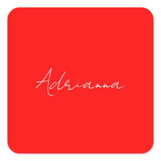 Professional red add your name handwriting retro square sticker