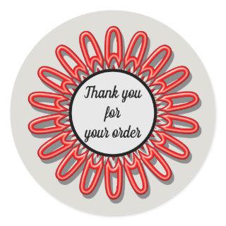 Professional Red Flower Thank You For Your Order Classic Round Sticker