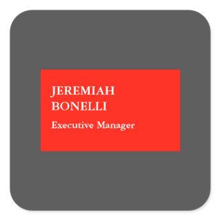 Professional red grey minimalist modern your name square sticker
