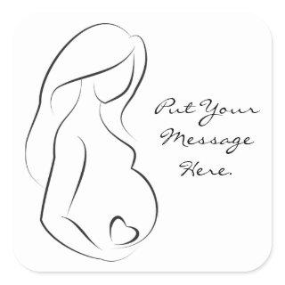 Profile Pregnant Woman Belly Heart Square Sticker