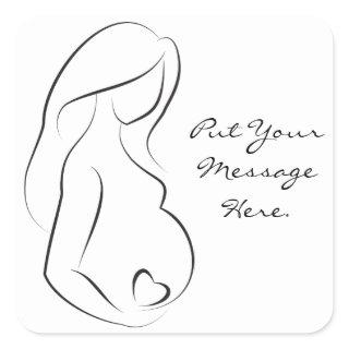 Profile Pregnant Woman Belly Heart Square Sticker