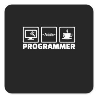 Programmer Write Code And Drink Coffee Square Sticker