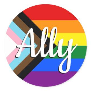 Progress Pride Flag Ally Button Classic Round Sticker