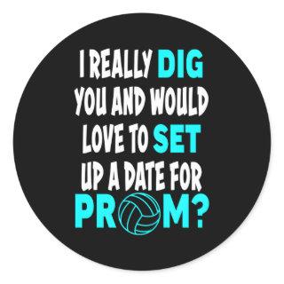 Prom Date Volleyball Promposal Classic Round Sticker