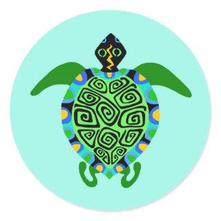 Protect our oceans -Green Sea TURTLE- Aqua Classic Round Sticker