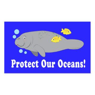 Protect Our Oceans with Manatee Rectangular Sticker
