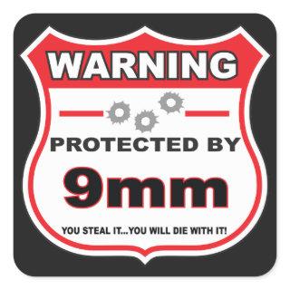 protected by 9mm shield square sticker