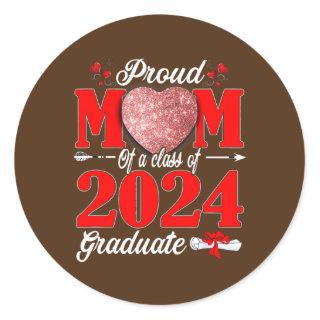 Proud Mom Of A Class Of 2024 Graduate Heart Classic Round Sticker