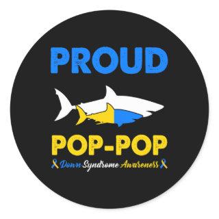 Proud Pop Pop Shark Down Syndrome Awareness T21  Classic Round Sticker