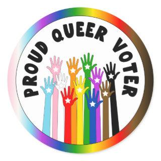 Proud Queer Voter rainbow hands Classic Round Sticker