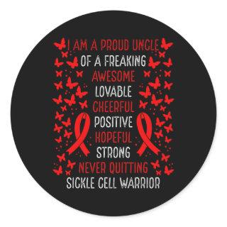 Proud Uncle Of Sickle Cell Warrior Awareness Ribbo Classic Round Sticker
