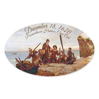 "Provincetown Harbor landing of The Pilgrims" Oval Oval Sticker