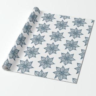 Prussian Blue on White Sketchy Flowers