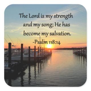 Psalm 118 14 SUNSET OVER THE LAKE PHOTO Square Sticker