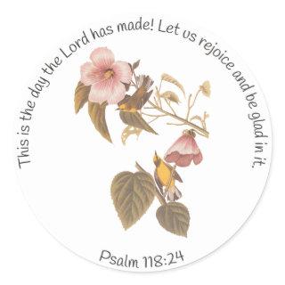 Psalm 118:24 and Blue Winged Yellow Warbler Bird Classic Round Sticker